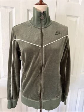 Vintage 90s Nike Velvet Track Jacket Olive Green Sz M